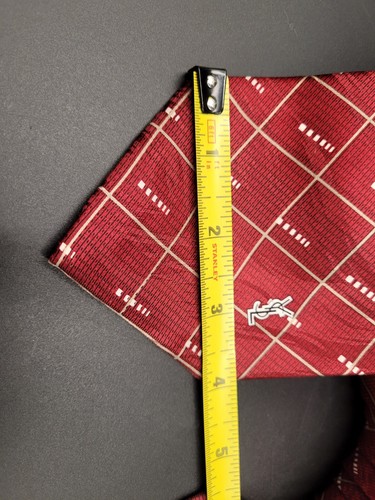 Yves Saint Laurent YSL Necktie Silk Red Geometric White Stripe Texture 4x57.5" - Picture 5 of 12