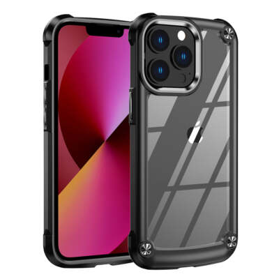 Reiko High Quality Clean PC, TPU & Metal Bumper Case for iPhone 13 Pro in Black 