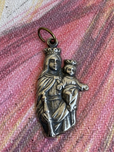 Pendentif Médaillon En Bronze Vierge à L'enfant - Cabochon Verre, Fait Main - Neuf