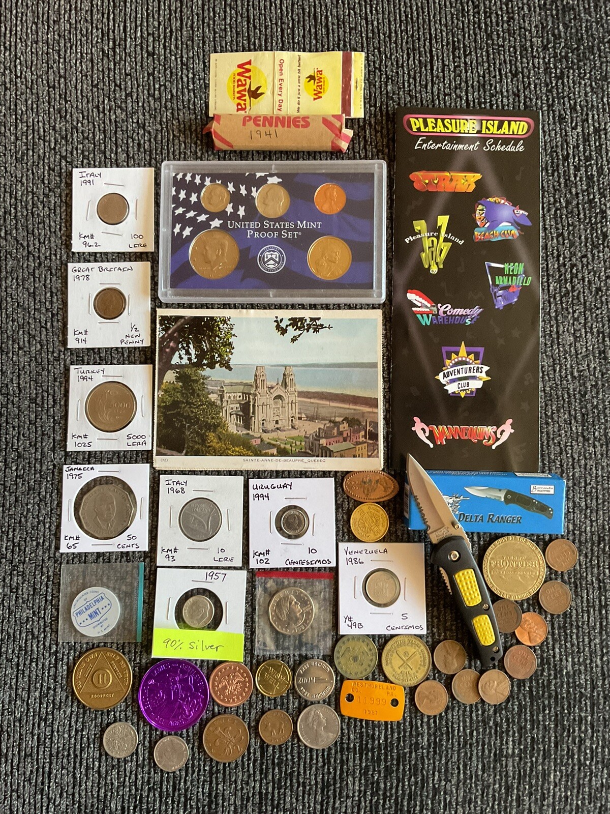 Collectible Junk Drawer Coin Lot 2001 Mint Proof/Roll of Wheats 1941/FDR Silver