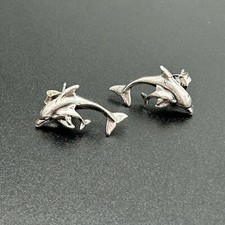 Dolphin Mom and Baby 925 Sterling Silver Stud Earrings