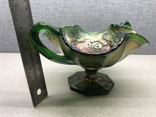 Antique Fenton Amethyst Carnival Glass Wreath of Roses Handled Compote Bon Bon - Picture 7 of 12
