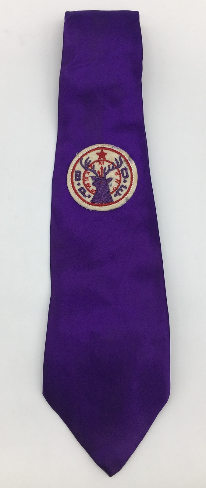 Vintage Purple BPOE Elks Lodge Mens Club Patch Necktie Dress Suit Tie