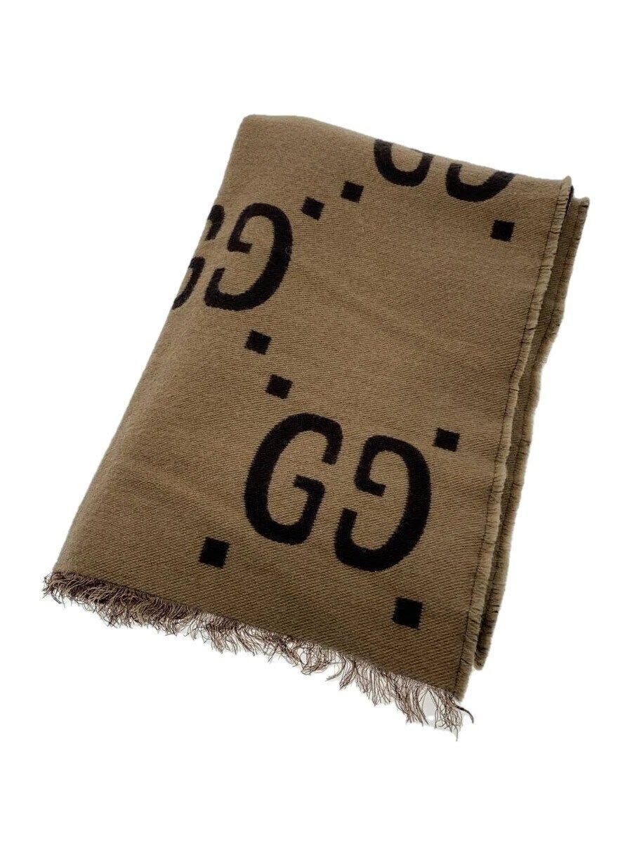 Foulard GUCCI GG laine jacquard marron motif total 35 x 190 cm Occasion