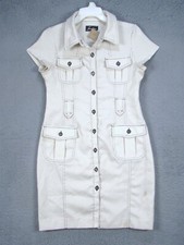 Sweet Size 4P Shirt Dress Buttons Pockets belt loops Ivory pinstriped Women's
