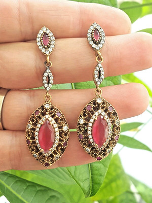 Türkischer Schmuck Damen Rubin Topas 925 Sterlingsilber Ohrringe E2422