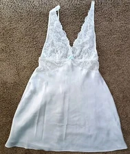 Gilligan & O'Malley Chemise Slip Gown Lingerie Sz Small White Lace Trim Wedding