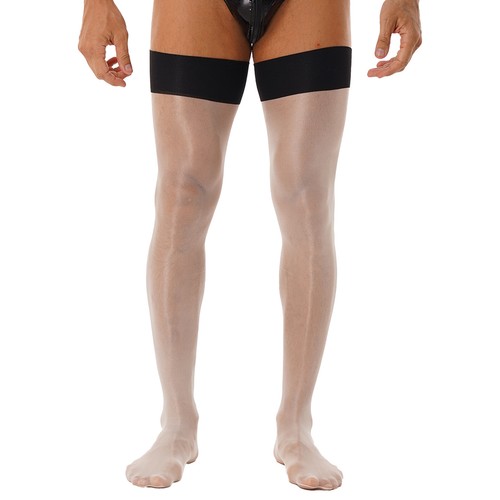 Men's Ultra Thin Thigh High Silk Stockings Glossy Stretchy Sheer Hold Up Socks - Picture 9 of 77