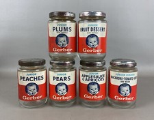 Vintage Lot of 5 1950's/60's "GERBER" Baby Food Jars w/ Paper Labels D 