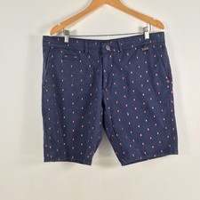 Deacon mens chino shorts size 36 navy blue geometric cotton zip fly 038361
