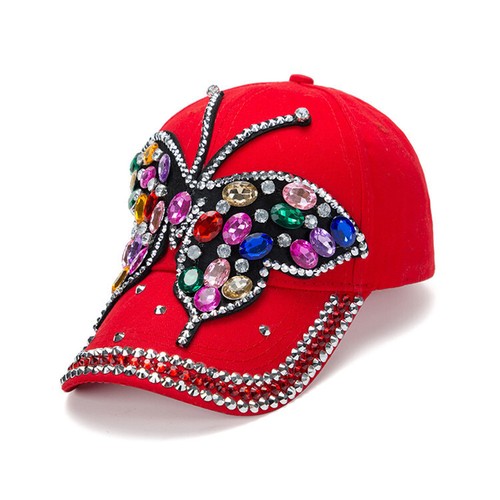 Elegantes gorras de béisbol hechas a mano sombreros de fiesta hechos a mano con diamantes de cristal coloridos mariposa - Imagen 20 de 21
