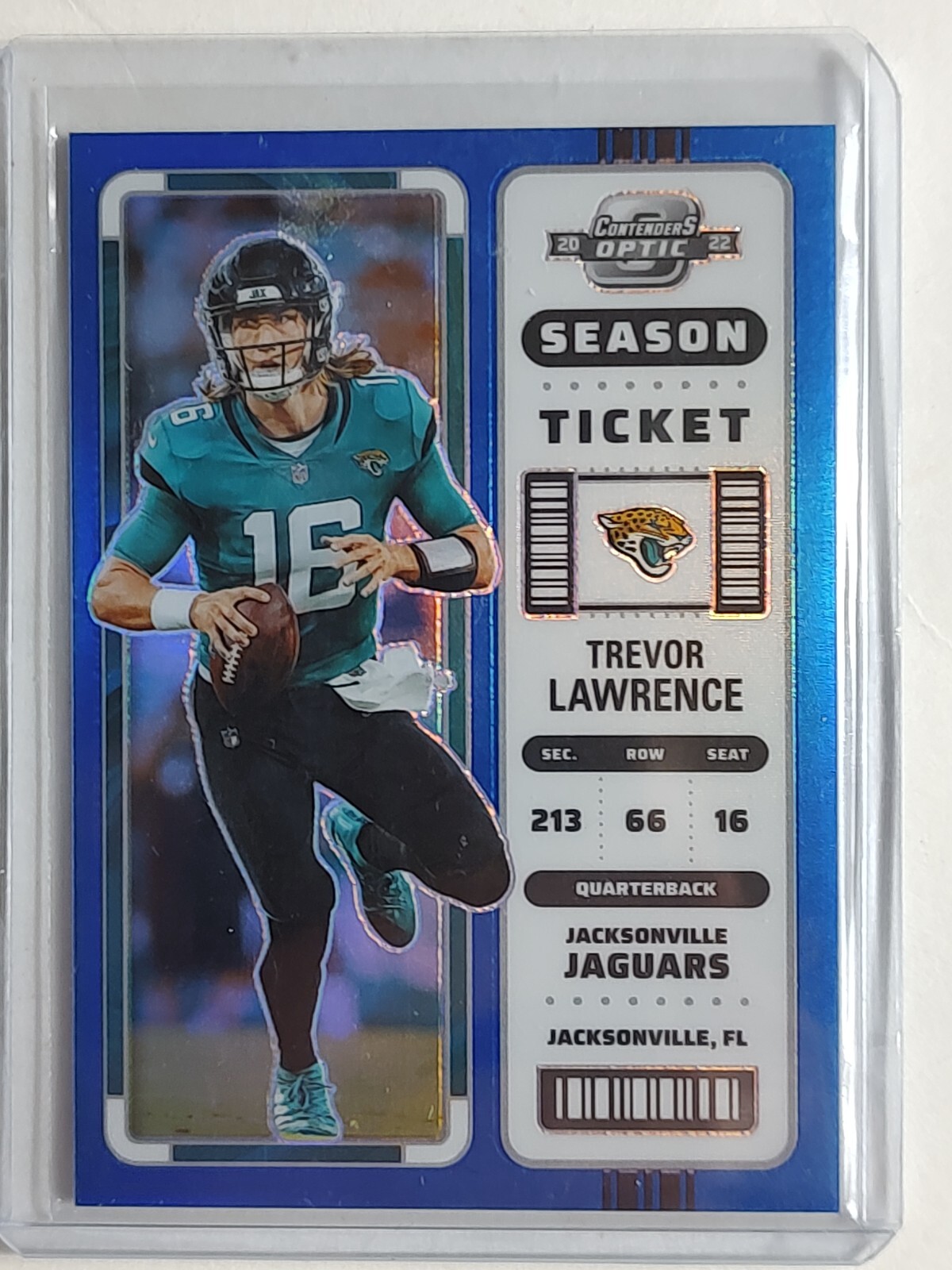 TREVOR LAWRENCE 2022 OPTIC CONTENDERS BLUE PRIZM SEASON TICKET #30 #d/99
