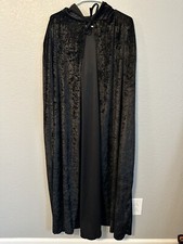 Adult Black Velvet Long Cloak w/ Hood Halloween Costume - one size - Robe Cape