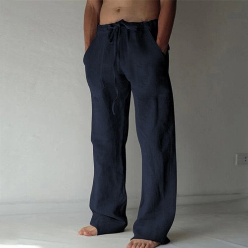 Mens Cotton Linen Loose Pants Solid Color Casual Baggy Beach Summer Trousers AU - Bild 16 von 29