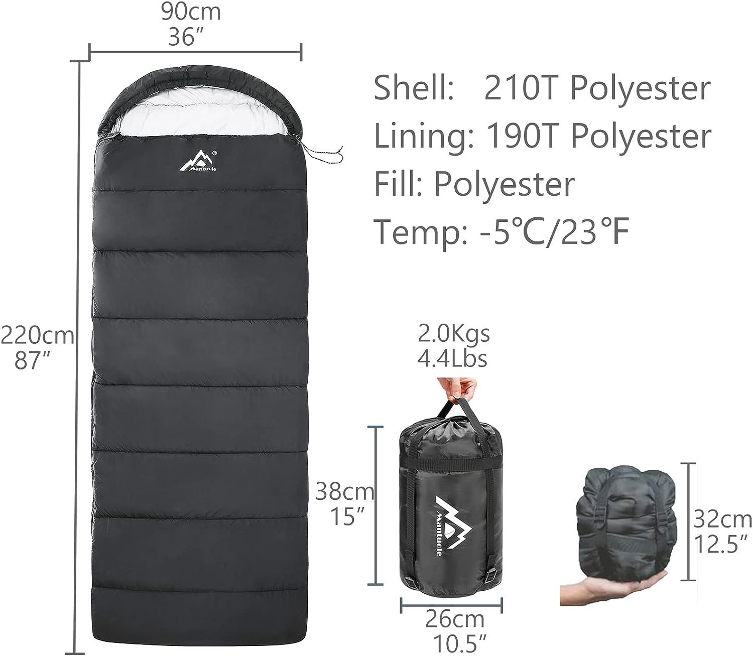 Mantuole Heated Sleeping Bag 5pcs Multi 220X90CM, Envelopeblack3d