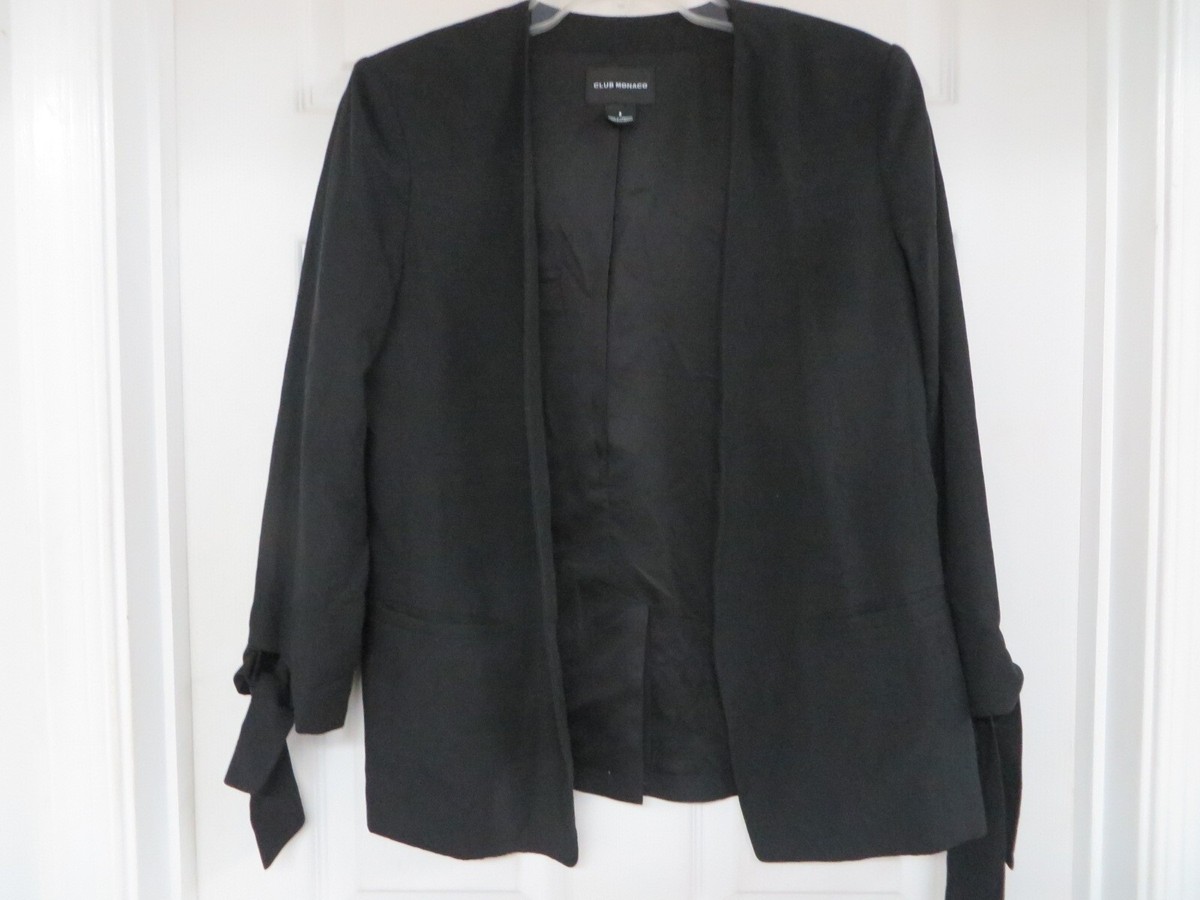 CLUB MONACO Lyocell/Linen Long Tie sleeve Open front Black Blazer