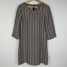 Tory Burch 100% Silk Brown White Geometric Dress Womens 6