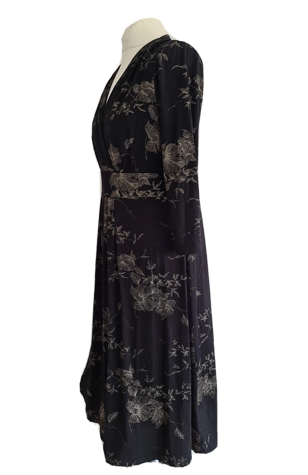 VESTIDO JERSEY FLORAL NEGRO/DORADO DE TURRÓN LONDRES PARA MUJER. UK 12, EU 40. Foto 4 de 4