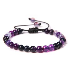Natural Gemstone Amethyst 6mm Bead Braided Macrame Cord Bracelet UK