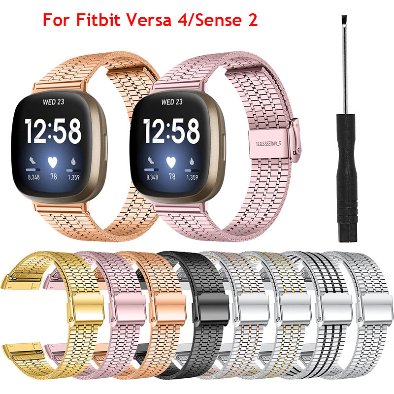 Metal Strap Stainless Steel Mesh Watch Band Wristband For Fitbit Versa  4/Sense