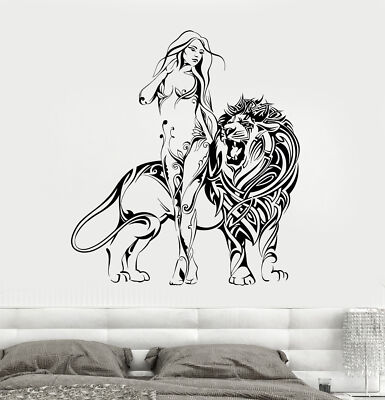 Vinyl Wall Decal Sexy Naked Girl Lion King Predator Stickers (1556ig