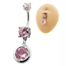 PTOP 1PC 14G(1.6mm) Belly Button Rings Pink Cz Navel Piercing Jewerly