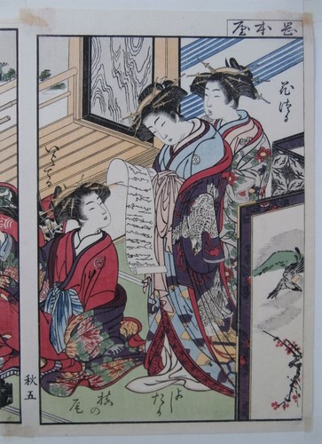 Japanese Prostitutes Woodblock Print Artists Shigemasa & Shunsho Makeup Scroll - Picture 4 of 10
