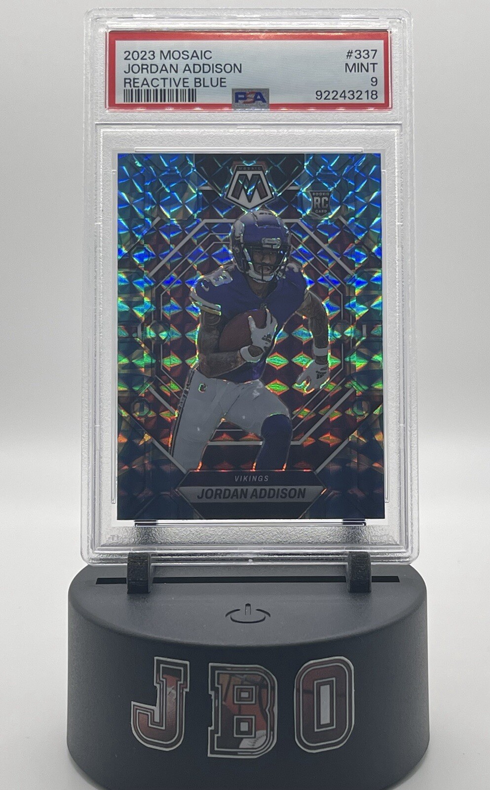 2023 Panini Mosaic Jordan Addison Rookie Reactive Blue Prizm RC #337 (PSA 9)