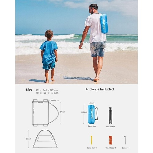 3 Person Beach Tent Dual Door Portable Sun Shade Canopy UPF 50 Protection New - Picture 2 of 7