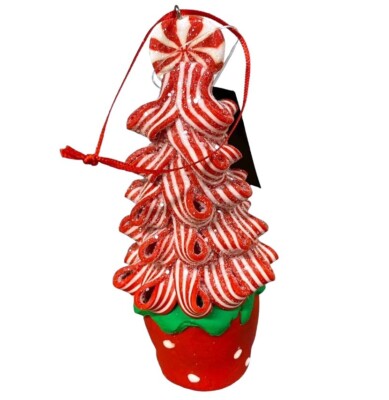 K&K Interiors Red Stripe Polka Dot Peppermint Candy Christmas TREE Ornament New