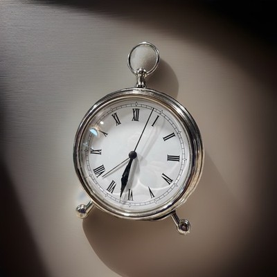Pottery Barn Tabletop Clock Pocket Watch Style Alarm chrome Finish 6 - Chimes