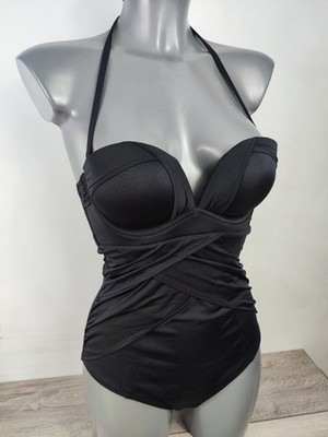 Gossard 32C Badeanzug Shaping Bügel Wattiert Einteiler Bandeau Neckholder Neu