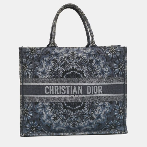 Grand sac fourre tout Dior bleu marine en denim brodé de fleurs