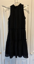 ANN TAYLOR Black Dress Ruffle High Neck Sleeveless Size ST