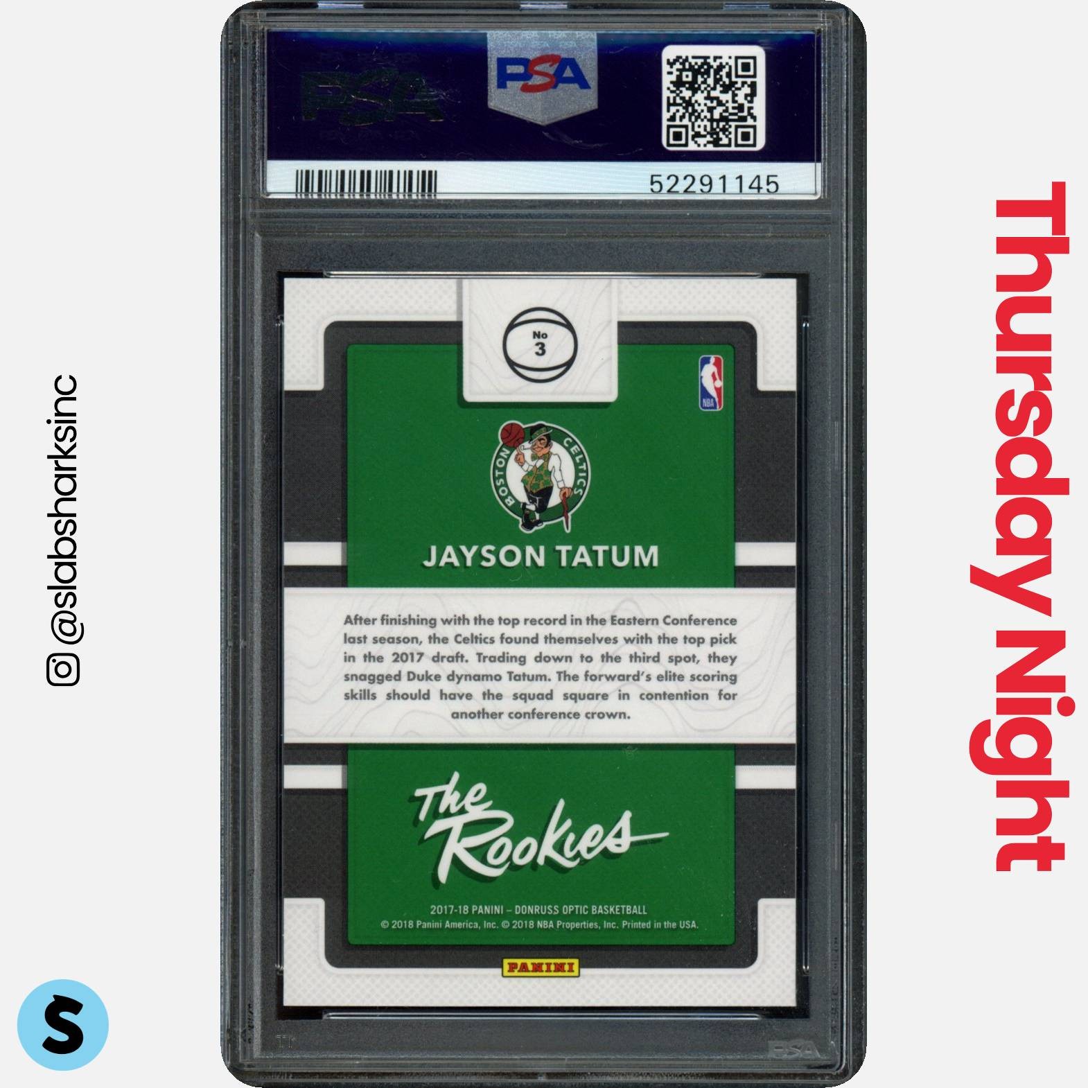 2017 PANINI DONRUSS OPTIC #3 JAYSON TATUM THE ROOKIES RC ROOKIE PSA 10 view 2