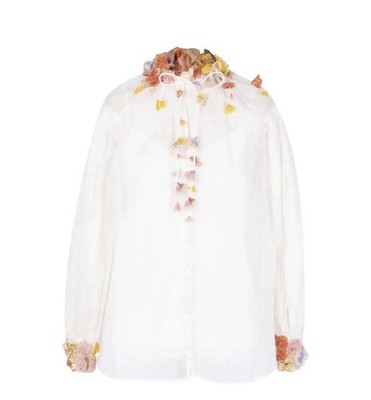 Zimmermann Sheer Floral Embroidered Long Sleeve Blouse White Multi Size 1