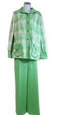 Vintage James Kenrob Green Plaid Knit Pantsuit Set Jacket 16 Pants 18