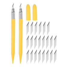 2pcs Art Craft Carving Knife with 24pcs Spare Metal Blade PVC Handle Yellow
