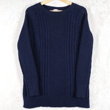 GAP Cable Knit Crewneck Sweater Navy Blue Women Size S Long Sleeve Side Slits