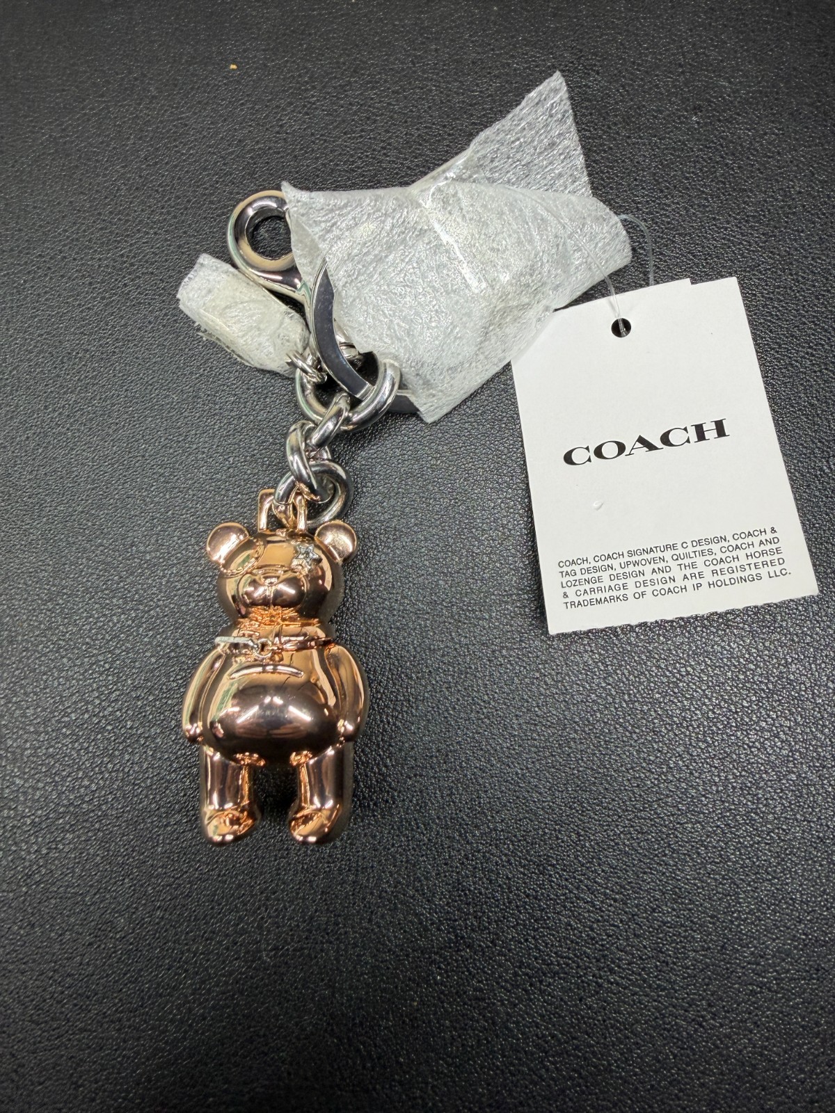 Coach Rose Gold Teddy Bear 3-D Key FOB w/ Dust Cover NWT (Lot 1235)