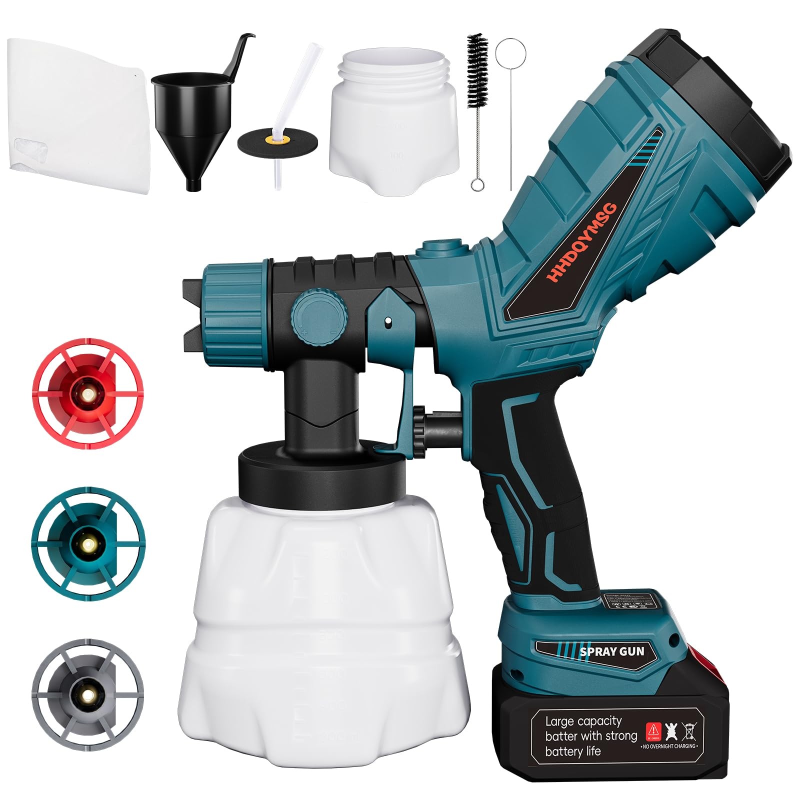 Cordless Paint Sprayer, Battery Power Sprayer with 3000mAh, 4 Nozzles and 3 P...