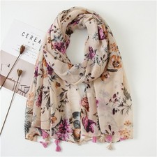 Floral Tassel Scarf Women Cotton Viscose Beach Shawl 180x90cm/70.9  35.4 inch
