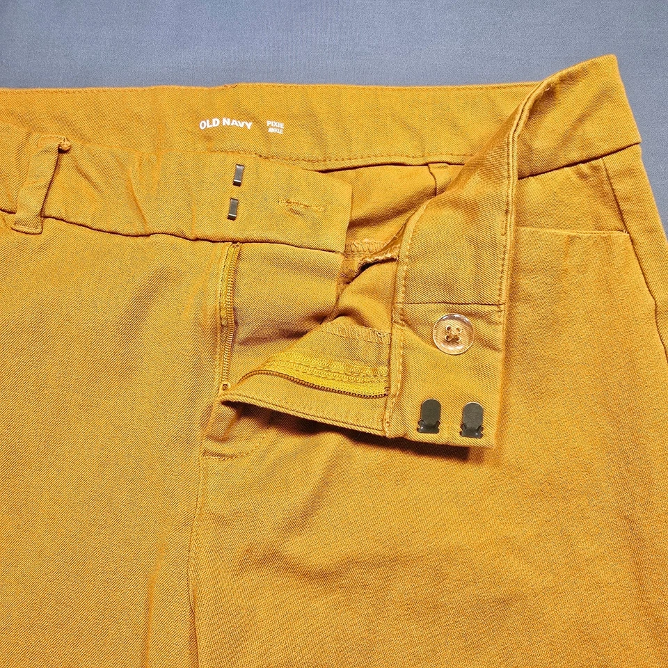 Pantalones Old Navy Pixie Oro Amarillo Elastizados Y2k Tobillo Frente Plano Para Mujer Talla 8 Cremallera Foto 3 de 4