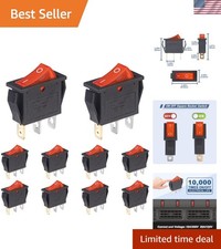 10pcs Lighted Rocker Switch On Off 3 Pin 2 Position Red Light Boat Rocker Swi...