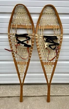 LG Vintage Snowshoes With Leather, Rawhide,  Wood Functional Use Cabin Decor