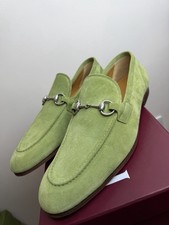 Gucci Mens Green Horsebit Leather Suede Jordaan Loafers Size 8.5UK/9US