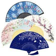 Handheld Folding Fans Silk Hand Fan for Wedding Party Favors Mixed 4 Pack