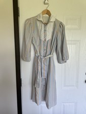 vintage model coat shirt dress house coat features pastel stripes tie waist
