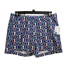 Crown Ivy Shorts Women 8 Blue Caroline Pineapple Print 5" Inseam Stretch NWT