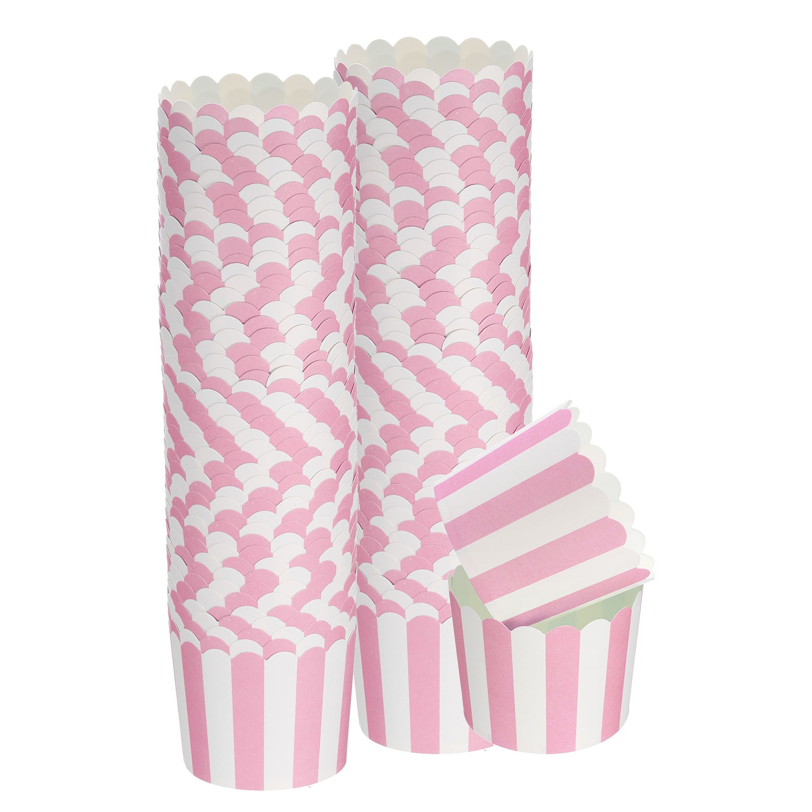100Pcs Paper Baking Cups 6oz Cupcake Muffins Liner Wrappers Stripe Pink-image